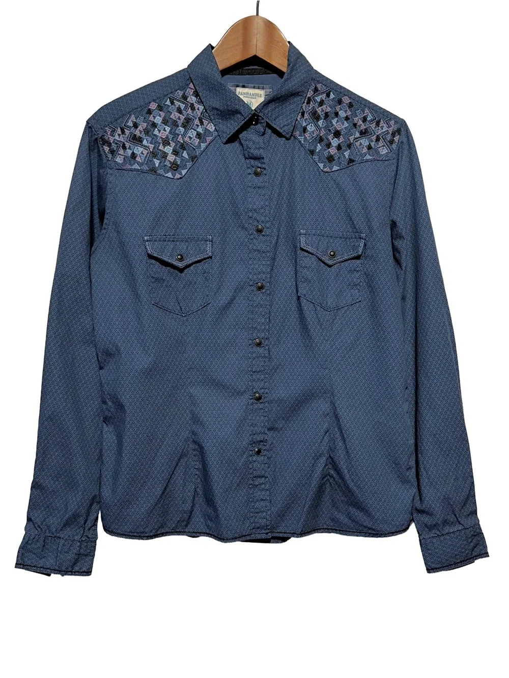 Panhandle Rough Stock Western Snap Shirt Embroidered Yoke Cowboy Rodeo Aztec M - Picture 1 of 9